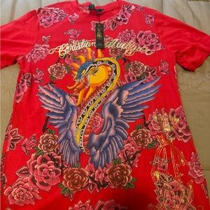 Christian Audigier Red T-Shirt with Vibrant Graphic